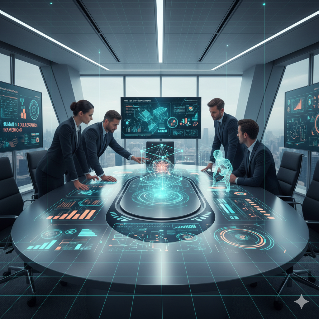 Framework diagram showing the collaborative relationship between human expertise and AI technology, illustrating our integrated approach to AI solutions